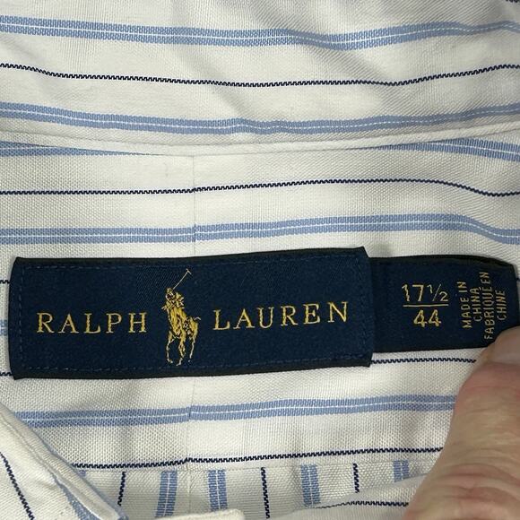 Ralph Lauren Men's XL White W/ Blue Stripes Button Down Long Sleeve Cotton Shirt - Picture 3 of 14